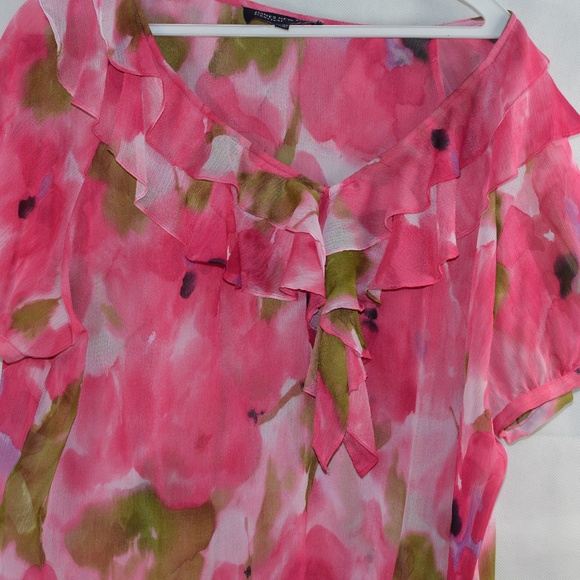 Pink Floral Light and Airy Chiffon Blouse SZ XL Jones New York - Picture 3 of 6